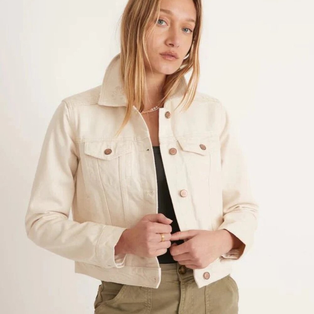 Marine Layer Cropped Cream Denim Jacket